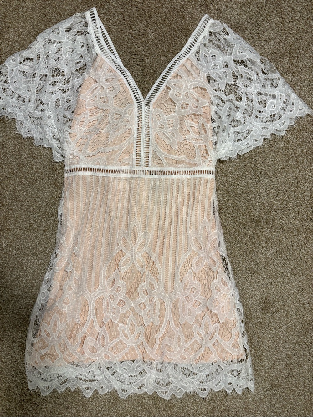 Boohoo White Lace Mini Dress with Nude Lining